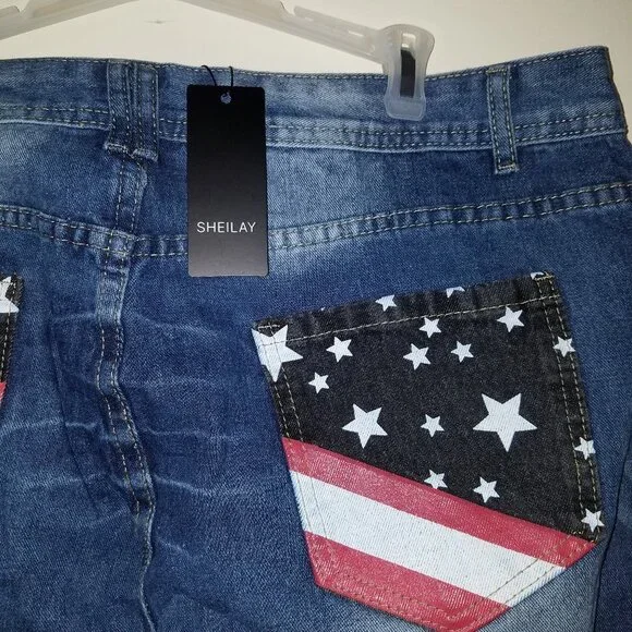 Sheilay jeans w red white blue on pockets XL NWT - Picture 5 of 5